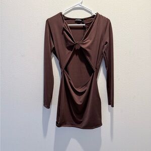 PrettyLittleThing Brown Long Sleeve Dress
